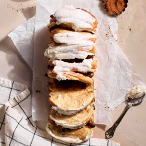 Sourdough Discard Cinnamon Pull Apart Bread after frosting.