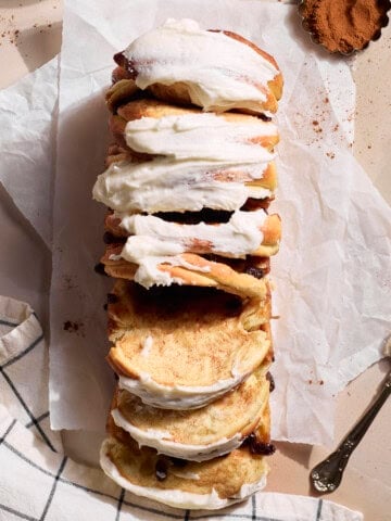Sourdough Discard Cinnamon Pull Apart Bread after frosting.
