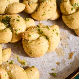 A pile of Sourdough Discard Garlic Knots.