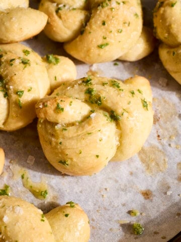A pile of Sourdough Discard Garlic Knots.