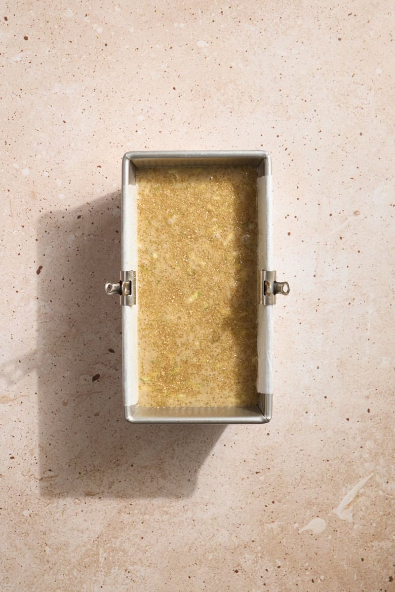 Batter poured into a 9x5-inch baking pan.