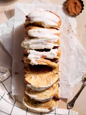 Sourdough Discard Cinnamon Pull Apart Bread after frosting.