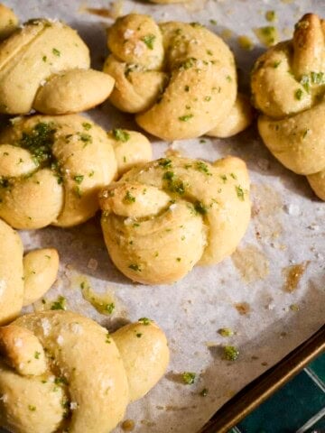 A pile of Sourdough Discard Garlic Knots.