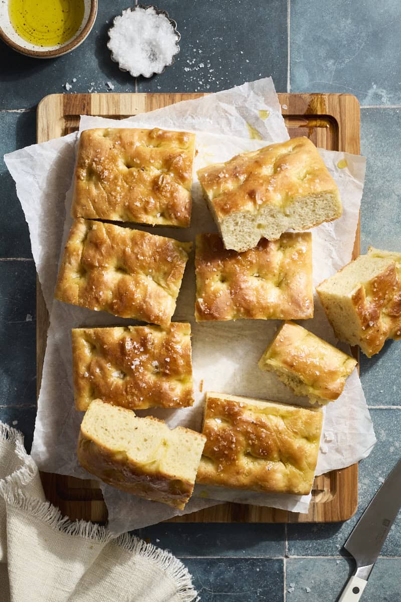 An overhead view of Sourdough Discard Focaccia.