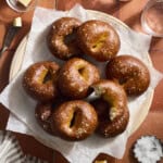 Sourdough Discard Pretzel Bagels in a pile on a platter.
