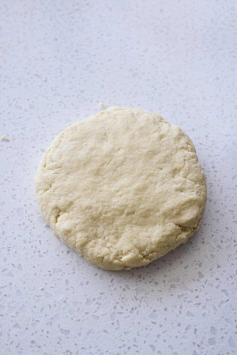 Dough pressed into a large disk.