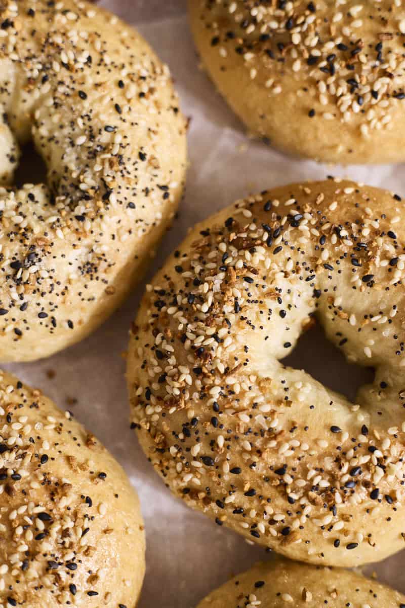 A closeup of Homemade Everything Bagels.