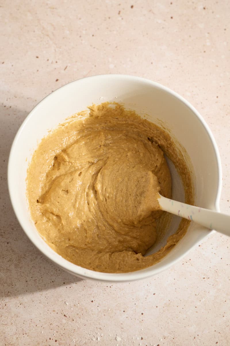 Batter in a white mixing bowl.