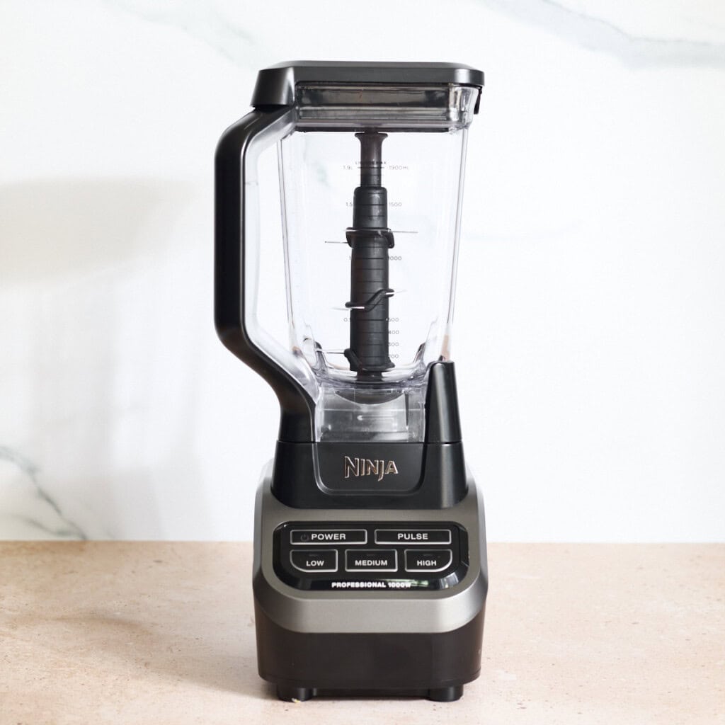A Ninja blender on a countertop.