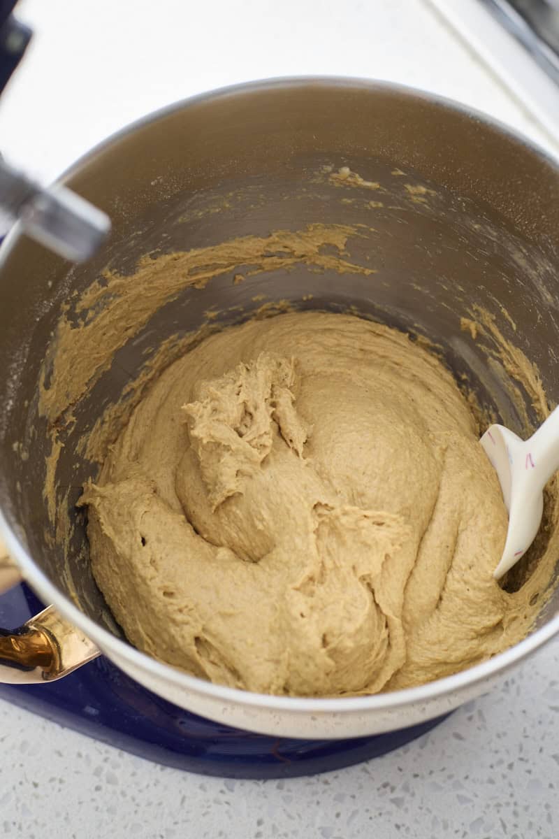 Dough after mixing in the mixing bowl.