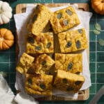An overhead view of sliced Sourdough Discard Pumpkin Focaccia.