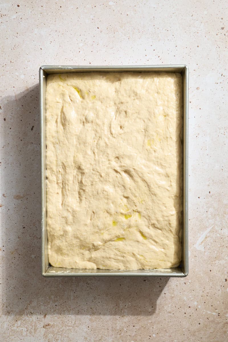 Dough after the second rise in the baking pan.