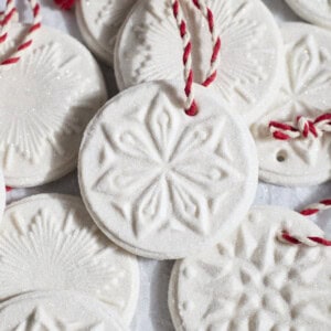 Finished Sourdough Discard Salt Dough Ornaments on a baking sheet.