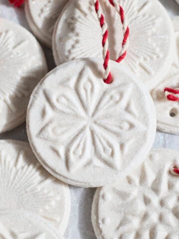 Finished Sourdough Discard Salt Dough Ornaments on a baking sheet.