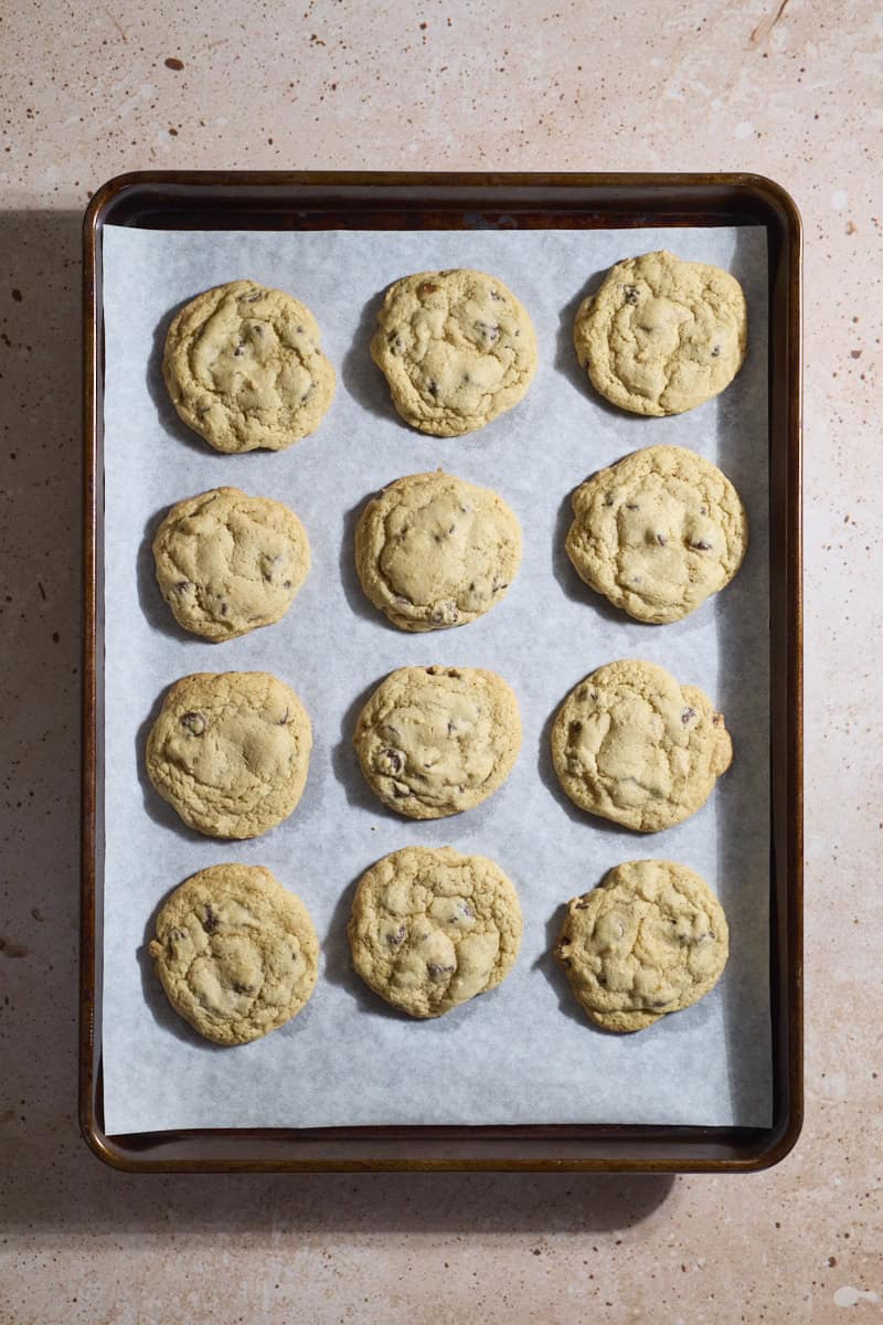 Cookies baked on a baking sheet.