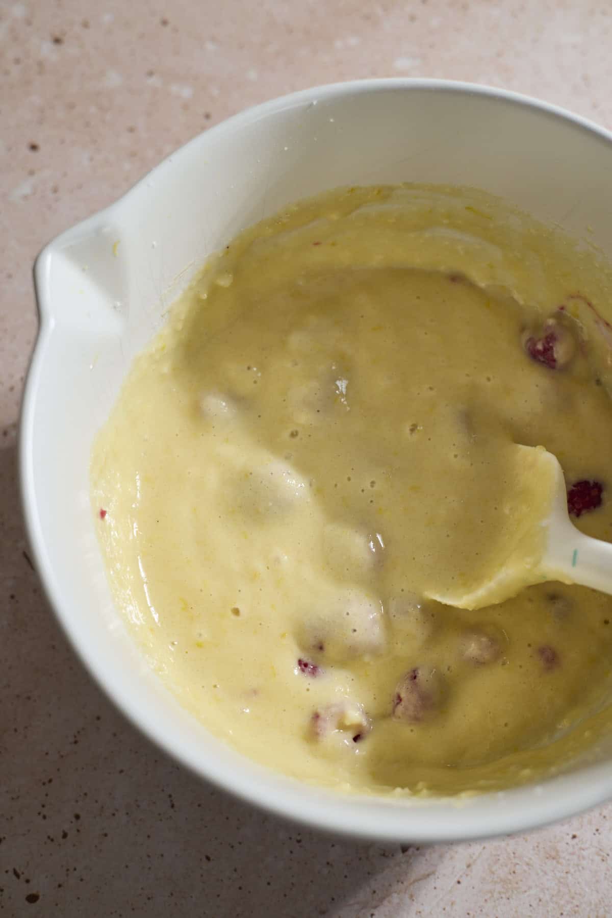 Batter mixed in a white bowl.