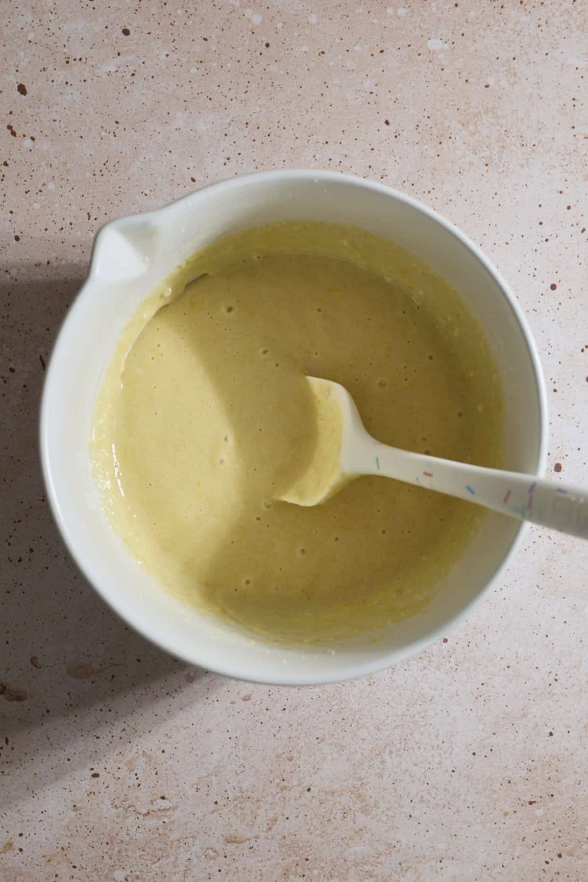 Wet ingredients in a mixing bowl.