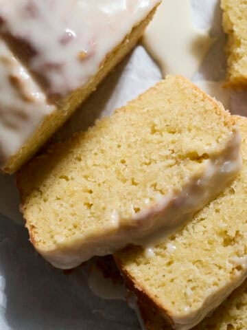Sourdough Lemon Loaf Cake in slices.
