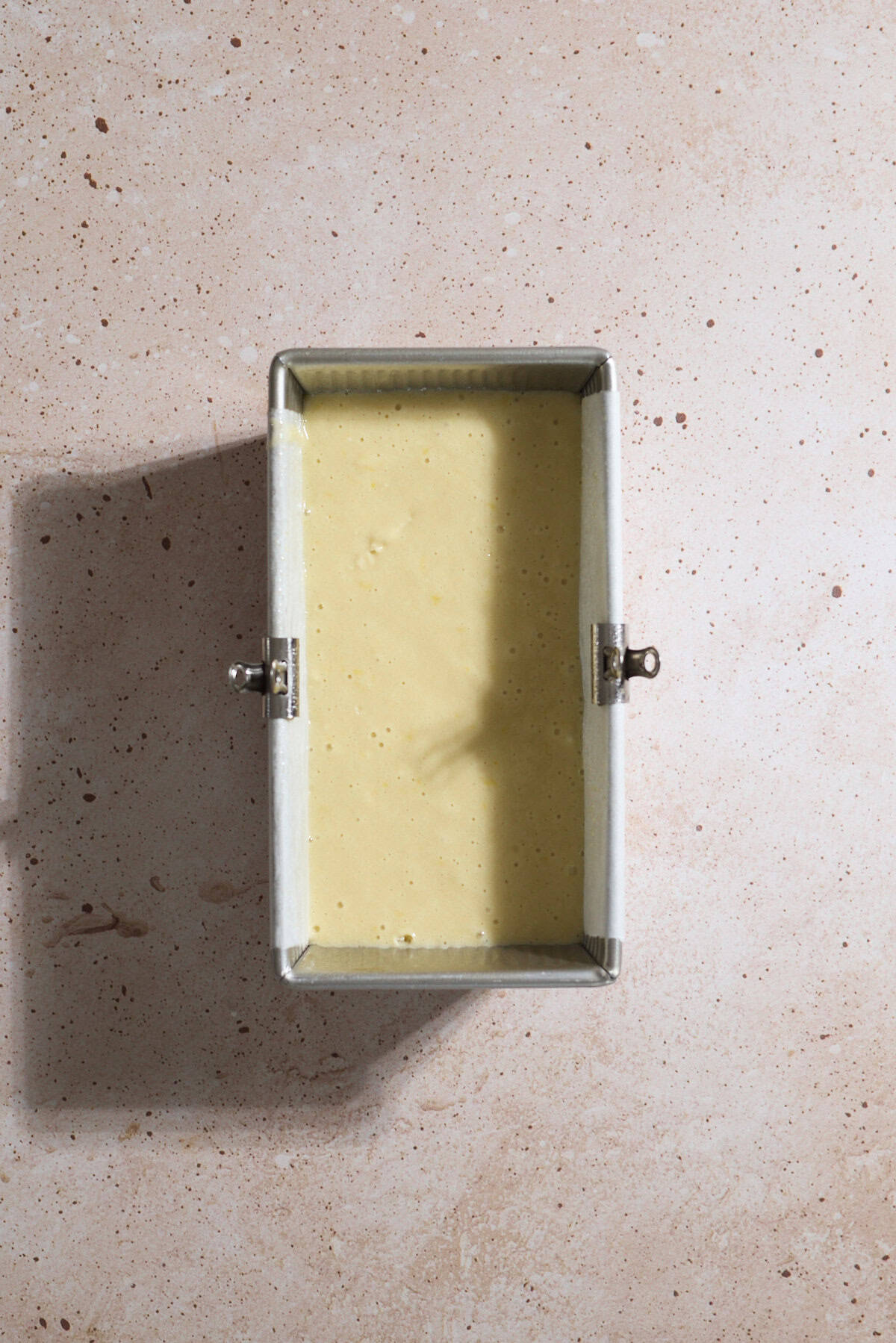 Batter in the baking pan.