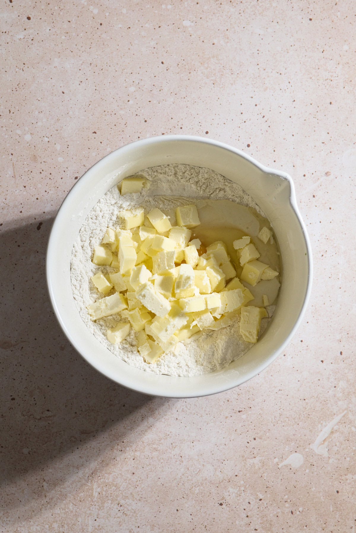 Butter added to the dough mixture.