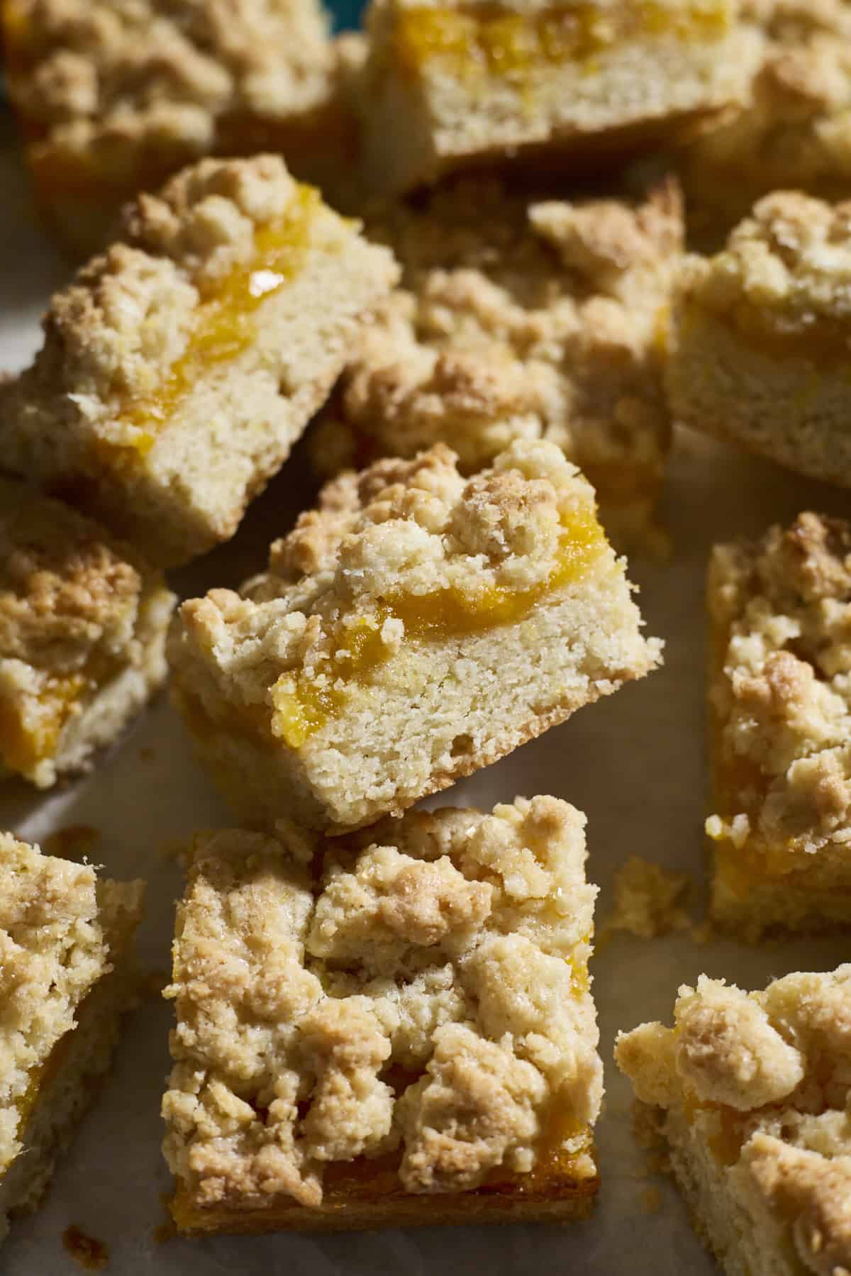 A view of the layers of a Sourdough Discard Mango Bar.