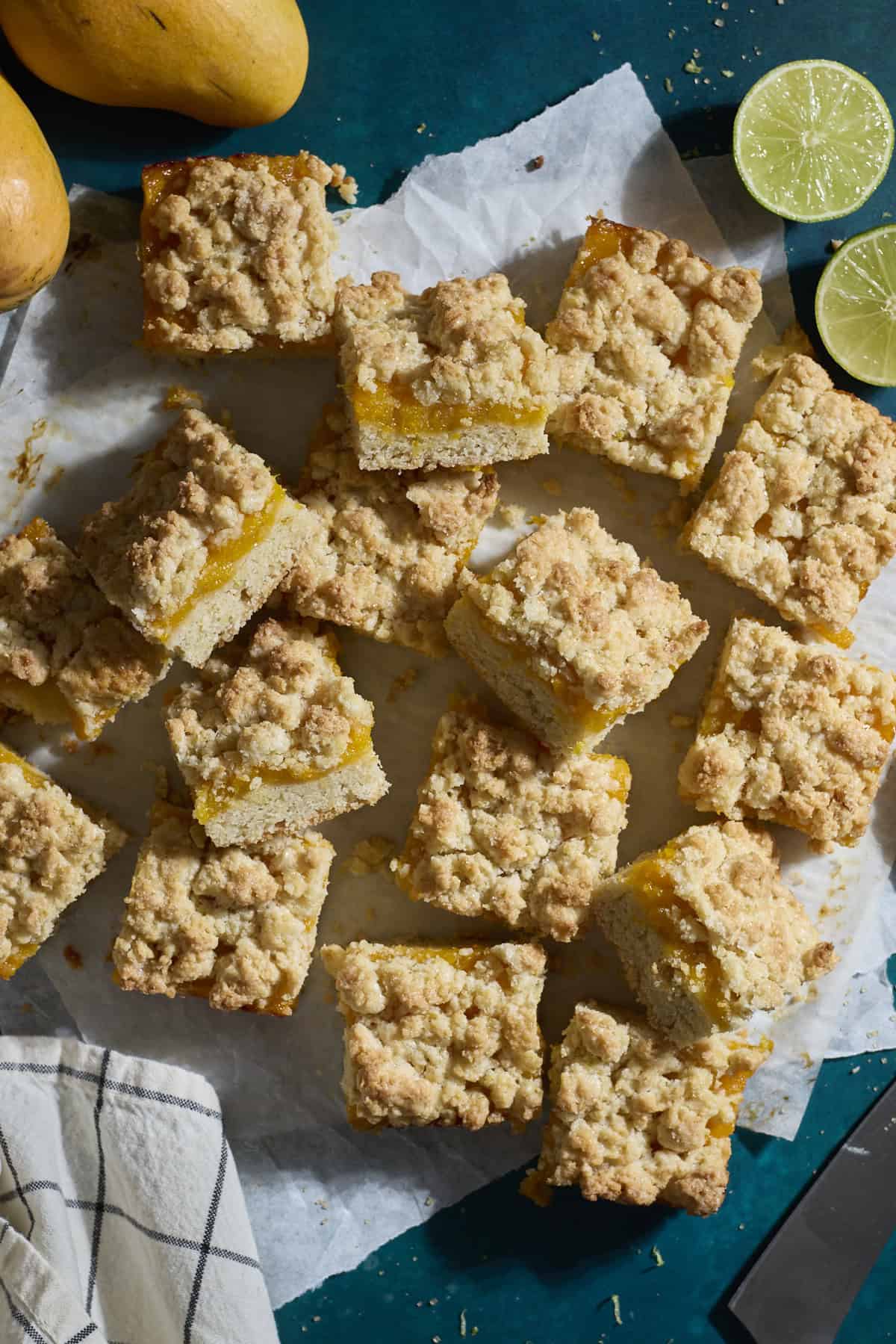 A pile of sliced Sourdough Discard Mango Bars.
