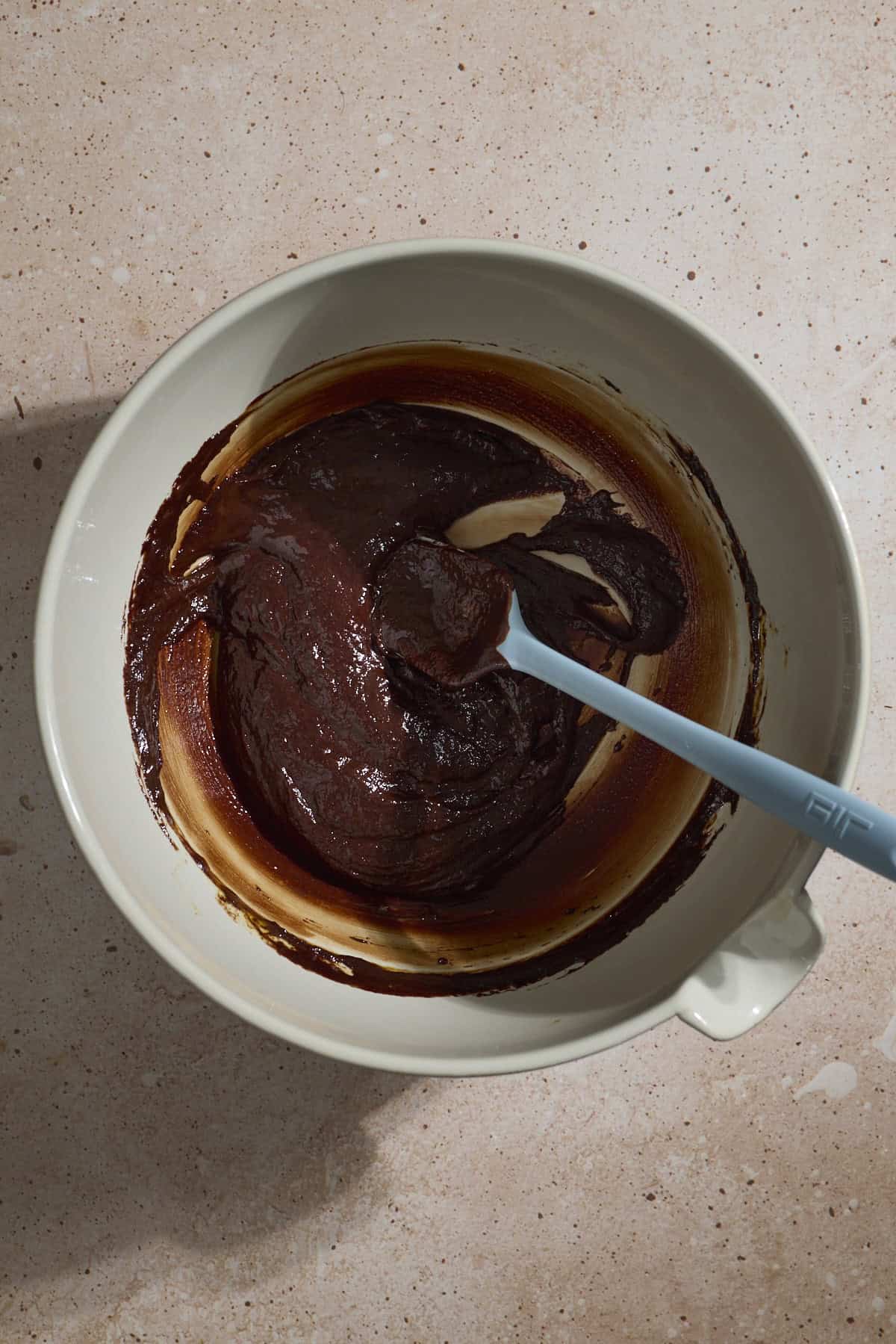 Chocolate mixture in a large bowl.