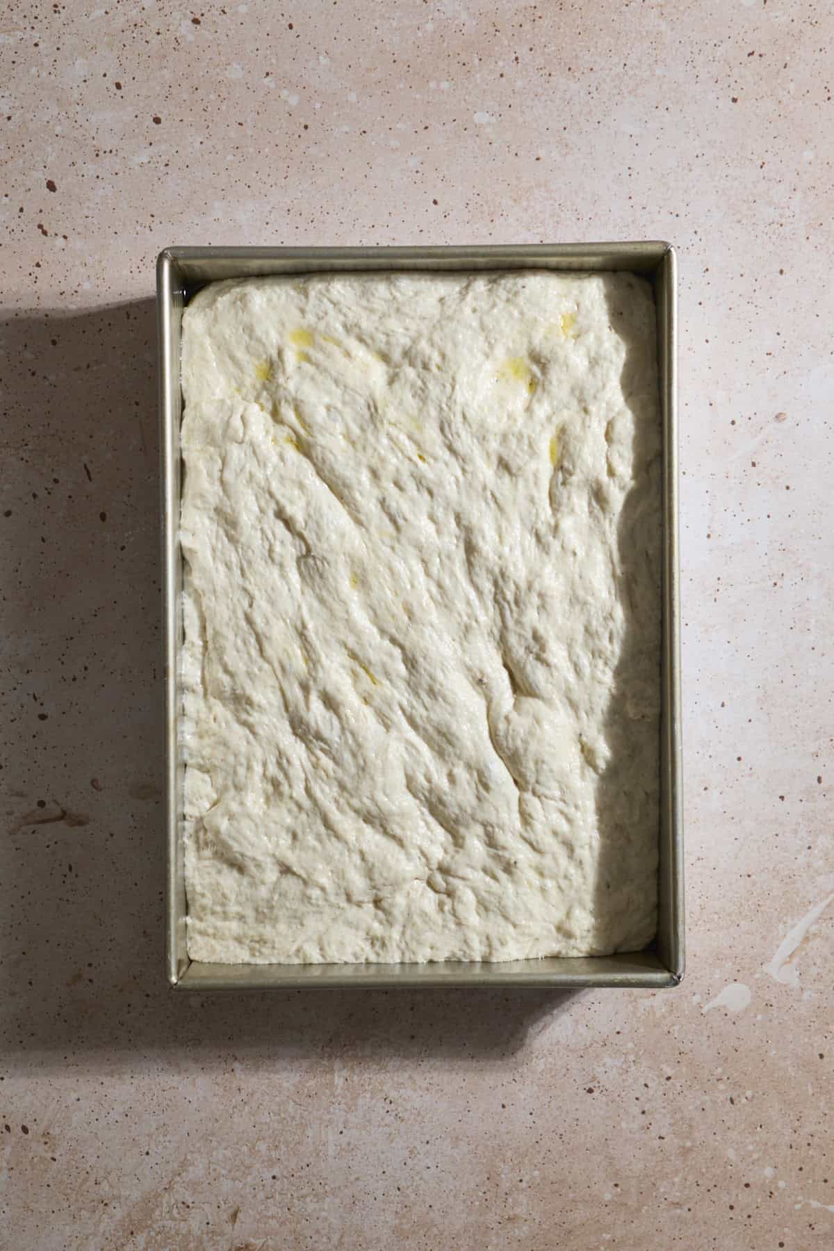 Dough after the second rise in the baking pan.