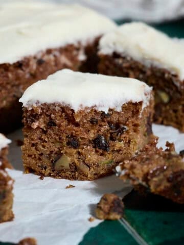 A slice of Sourdough Zucchini Cake.
