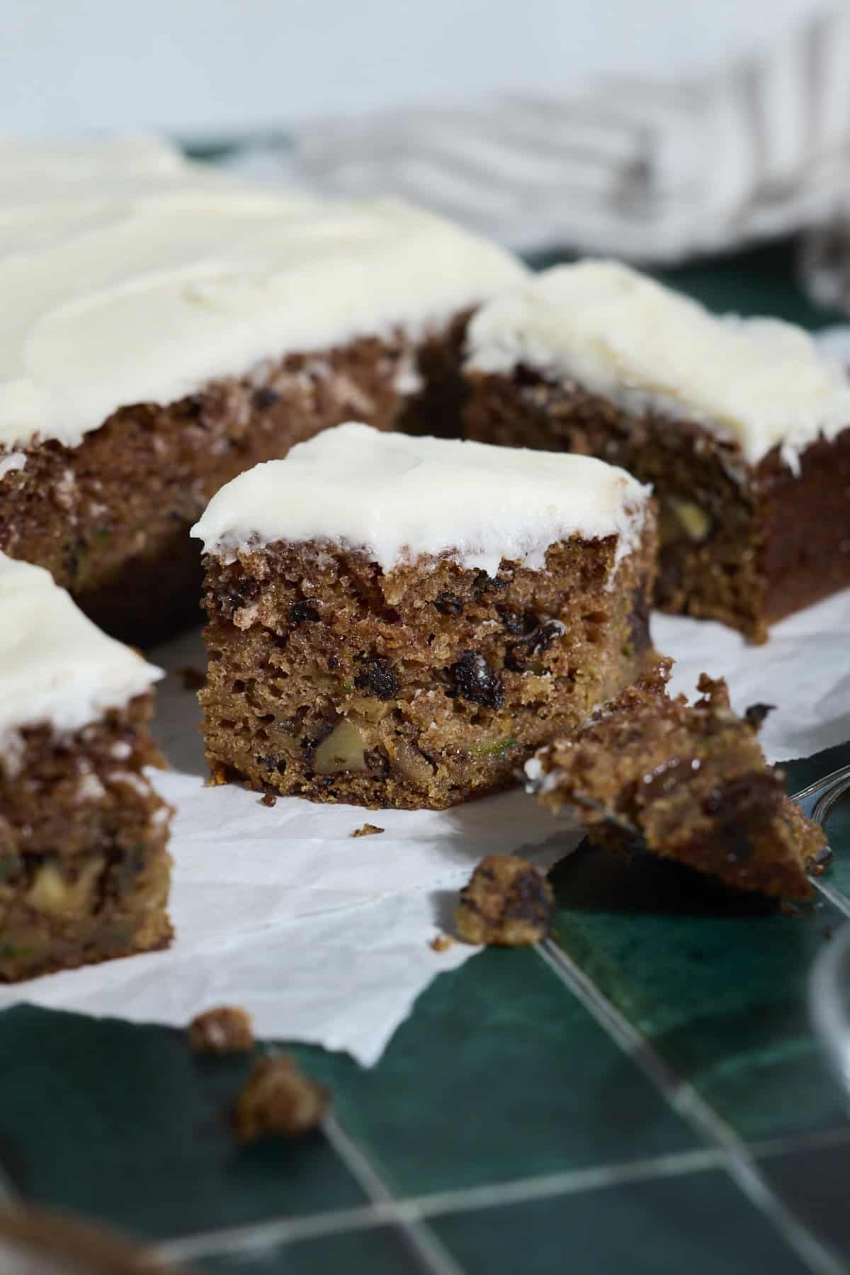 A slice of Sourdough Zucchini Cake.