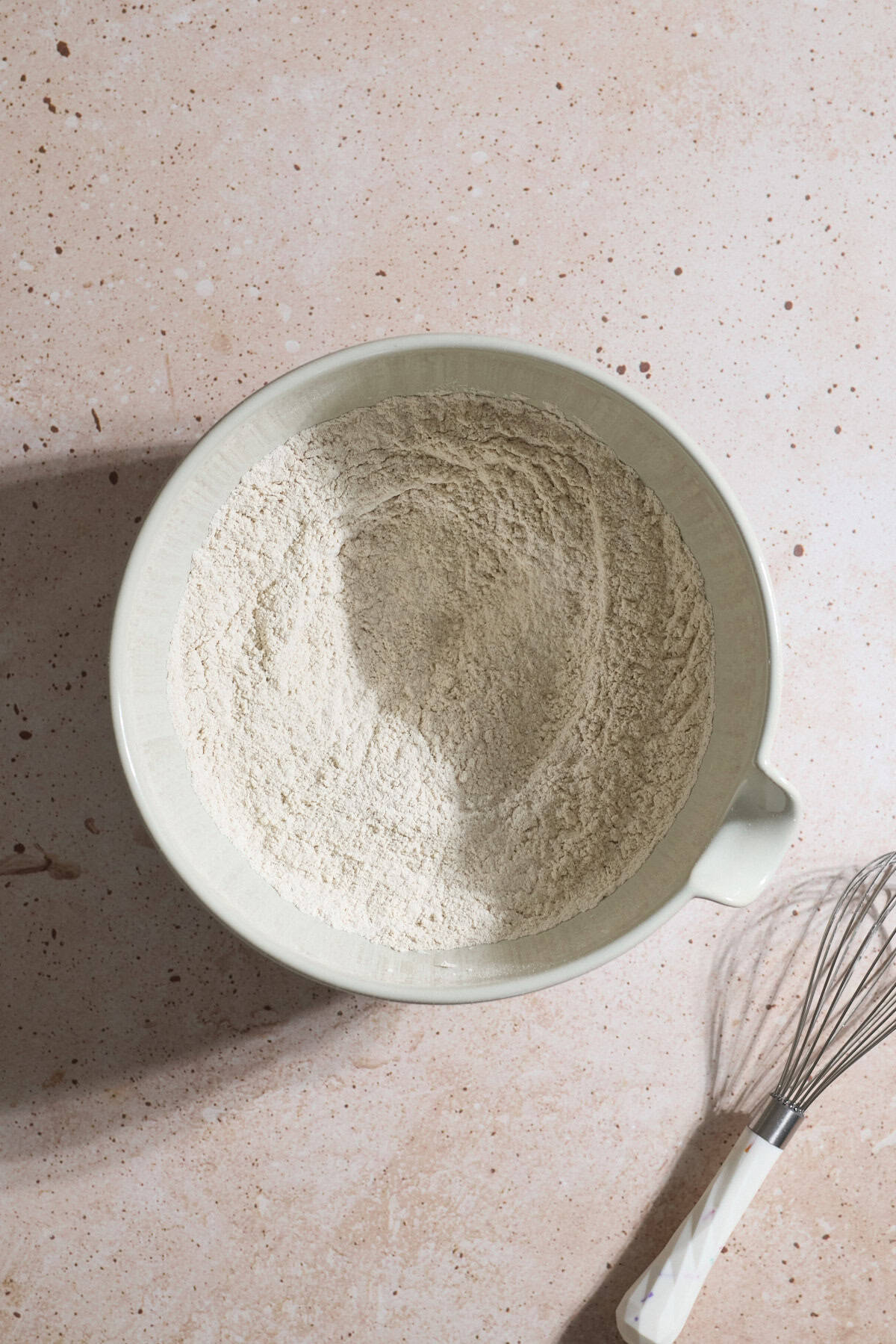 Dry ingredients in a mixing bowl.