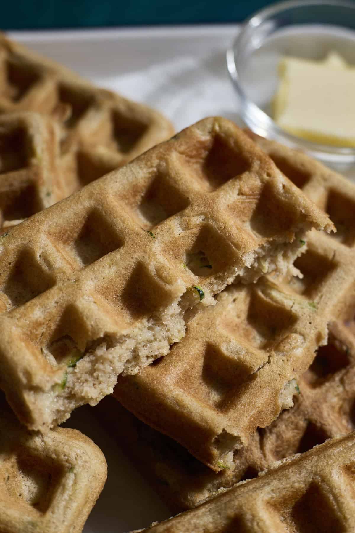 The interior of a Sourdough Zucchini Waffle.