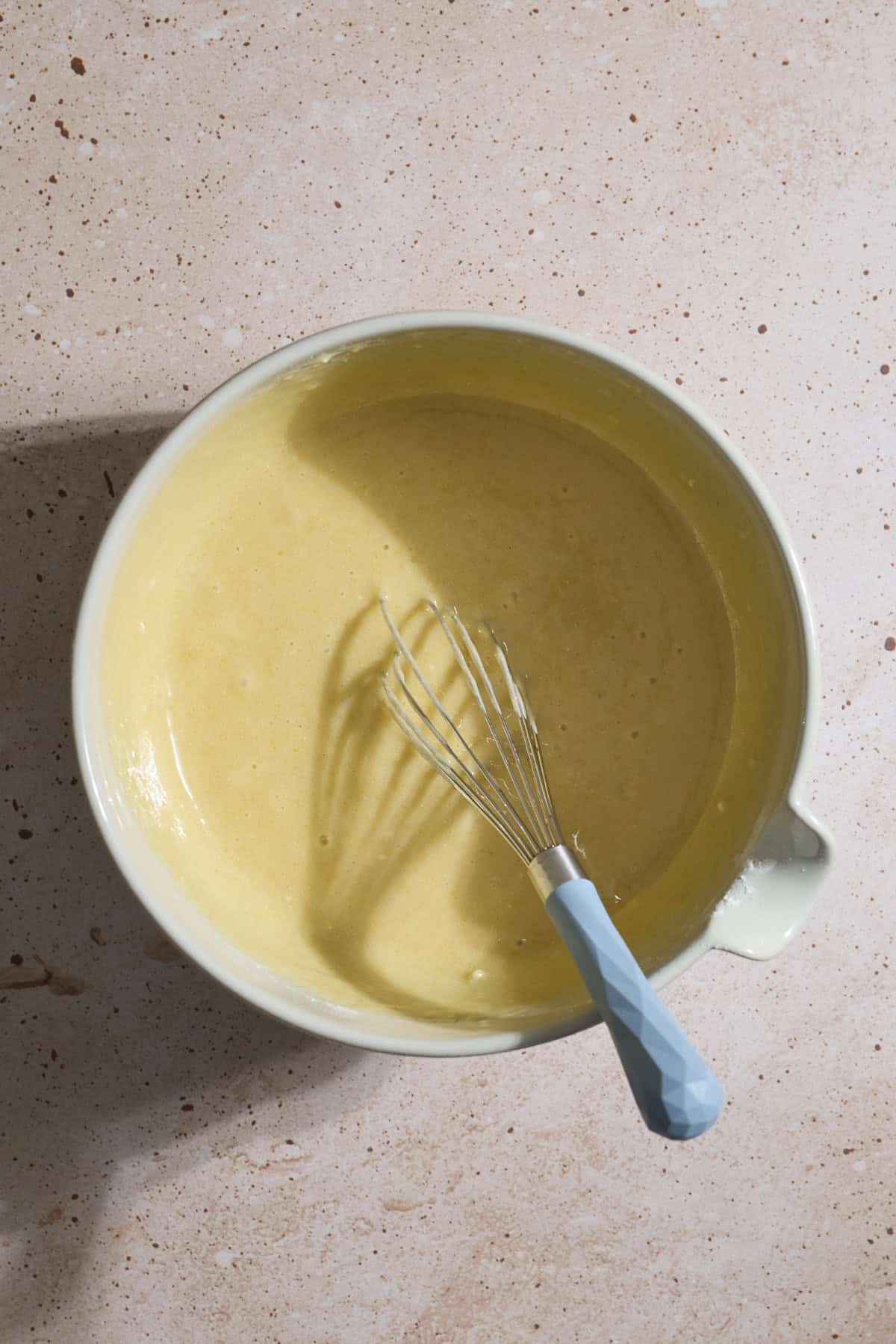 Batter mixed in a large mixing bowl.