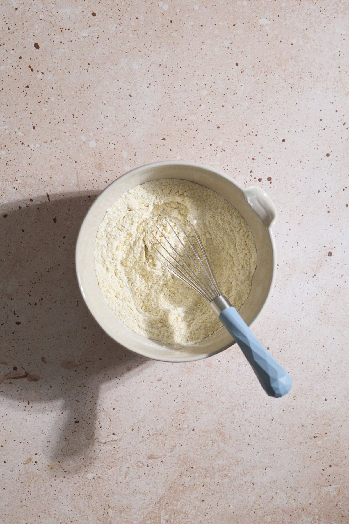 Dry ingredients in a mixing bowl.