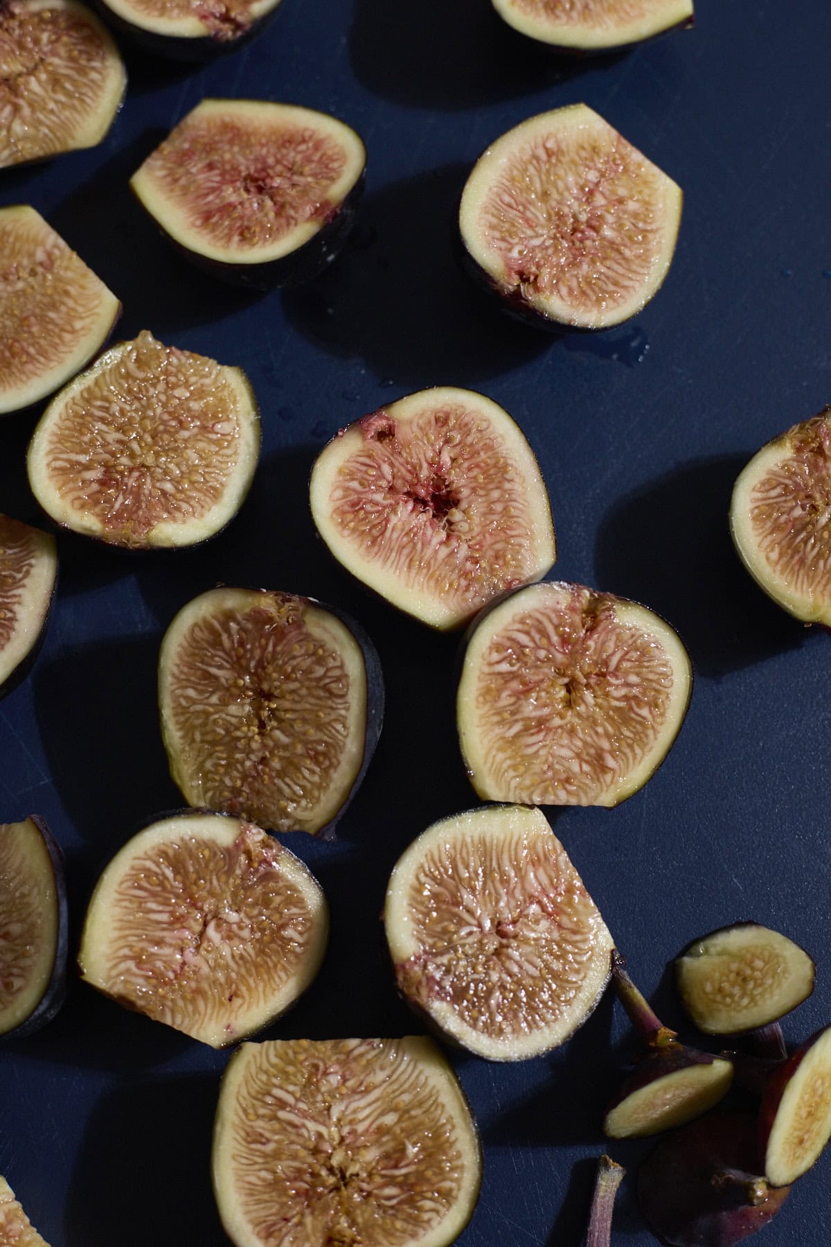 Figs sliced in half lengthwise.