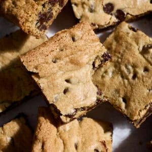 A bite taken out of a Sourdough Chocolate Chip Cookie Bar.