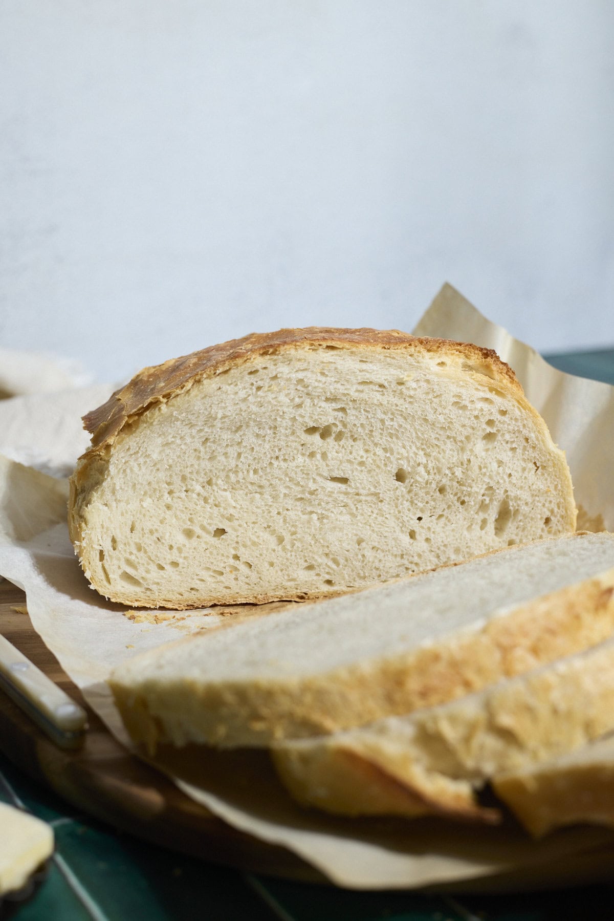 A loaf of bread cut in half.