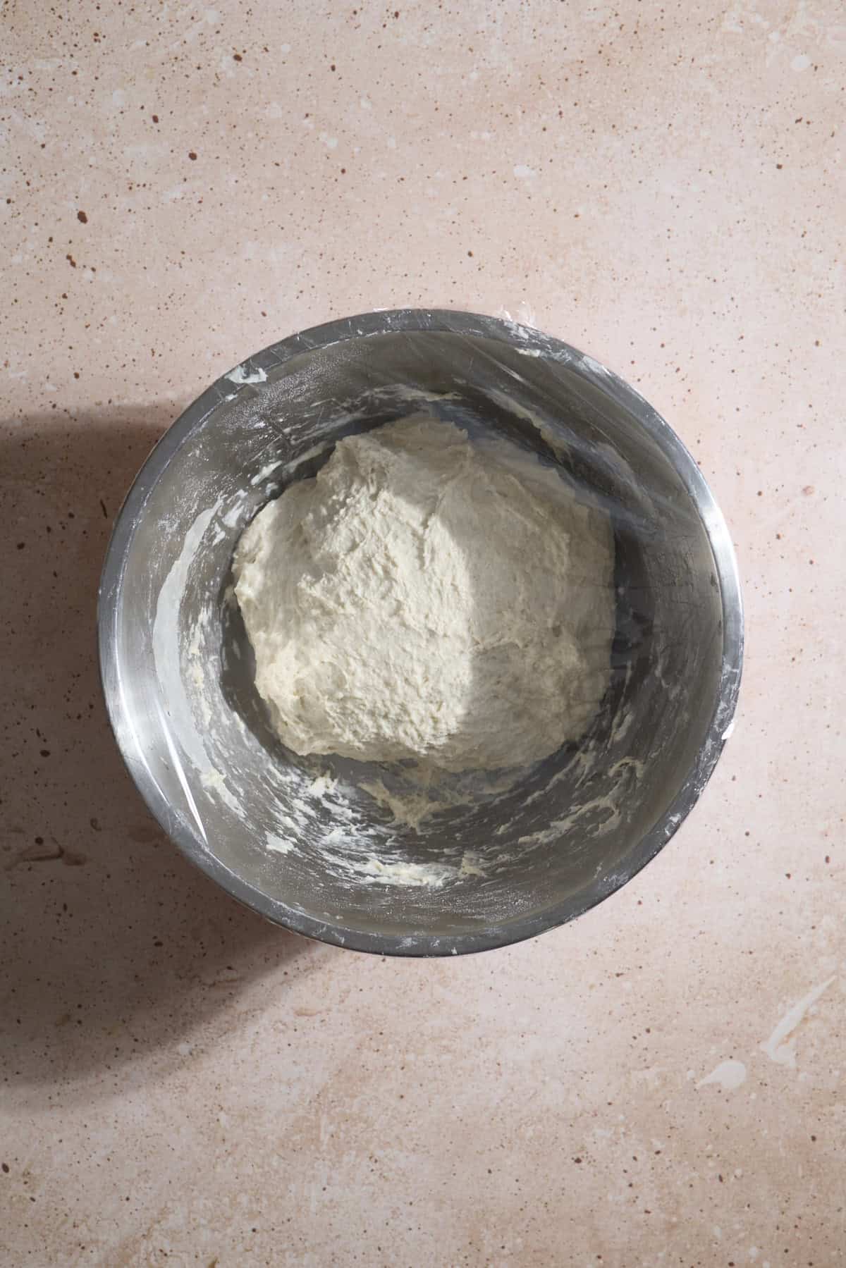 Dough in the bowl before rising.
