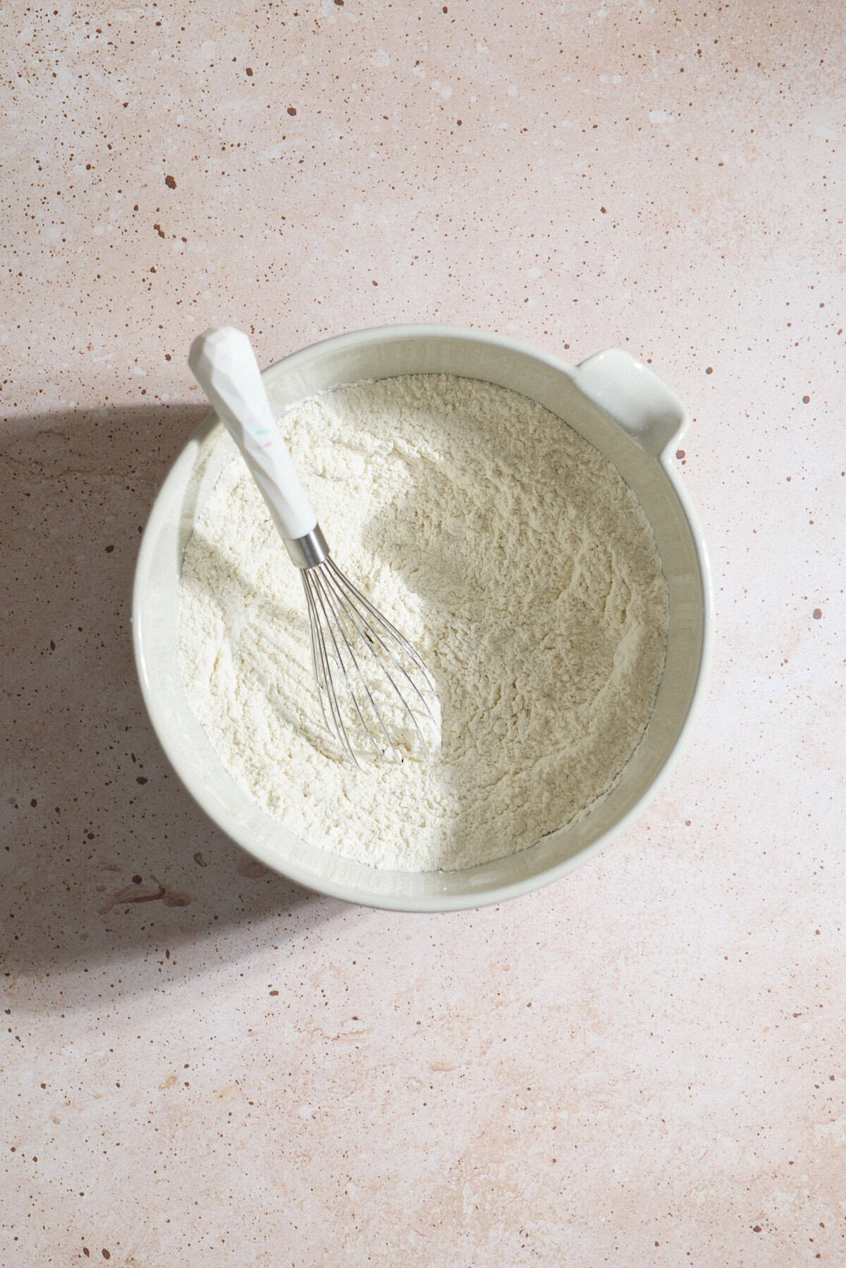 Dry ingredients in a mixing bowl.