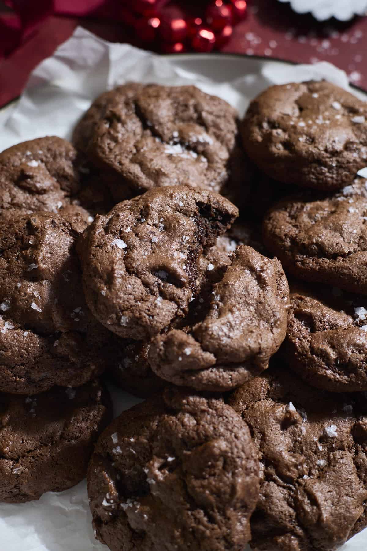 A platter of Sourdough Chocolate Espresso Cookies.