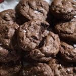A Sourdough Chocolate Espresso Cookie broken in half.
