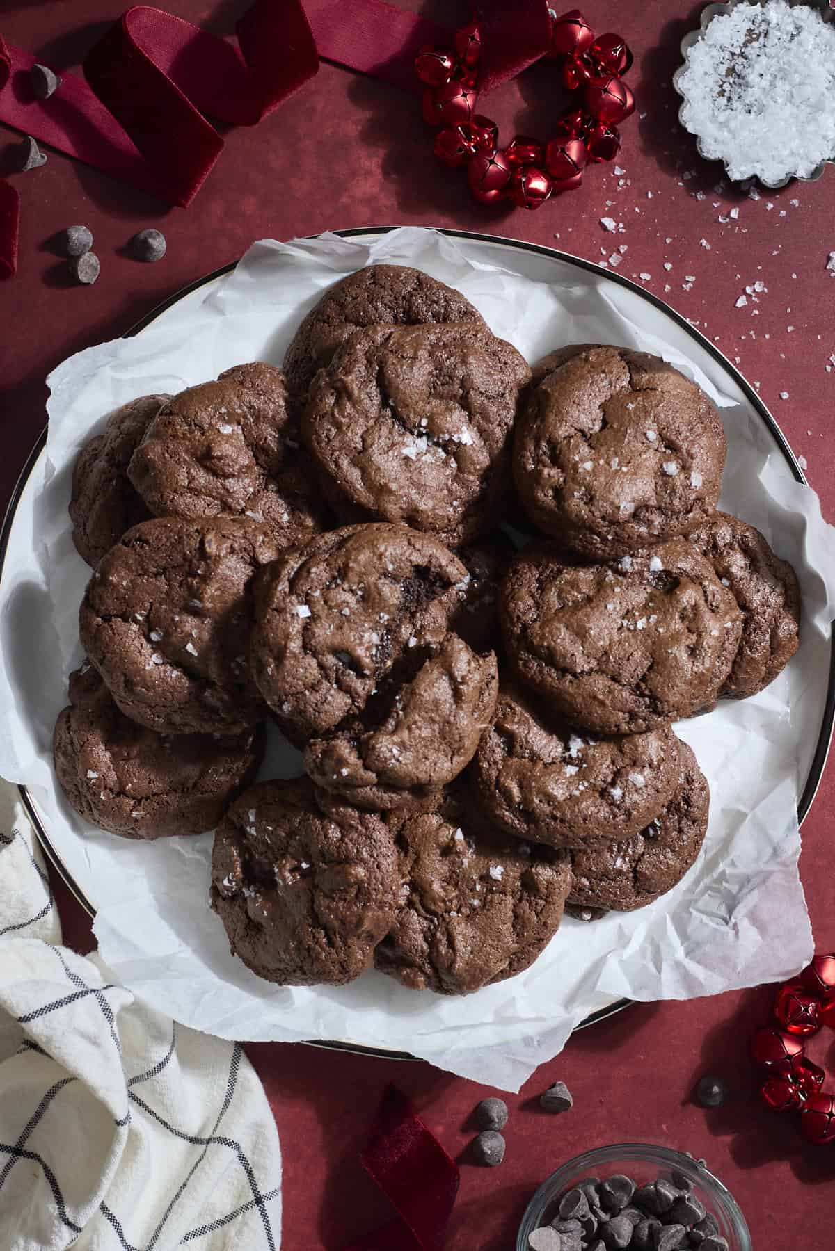 A platter of Sourdough Chocolate Espresso Cookies.