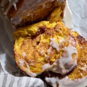 A slice of Sourdough Discard Pumpkin Pull Apart Bread.