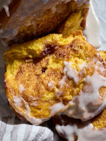 A slice of Sourdough Discard Pumpkin Pull Apart Bread.