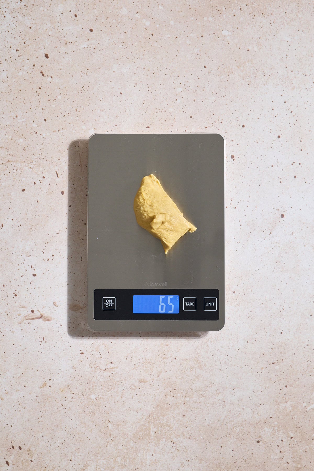 Dough on a kitchen scale.