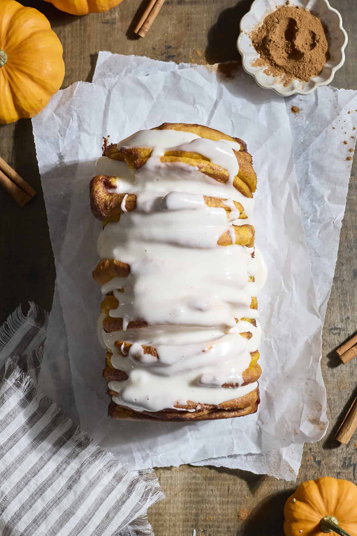 Icing on top of the pull apart bread.