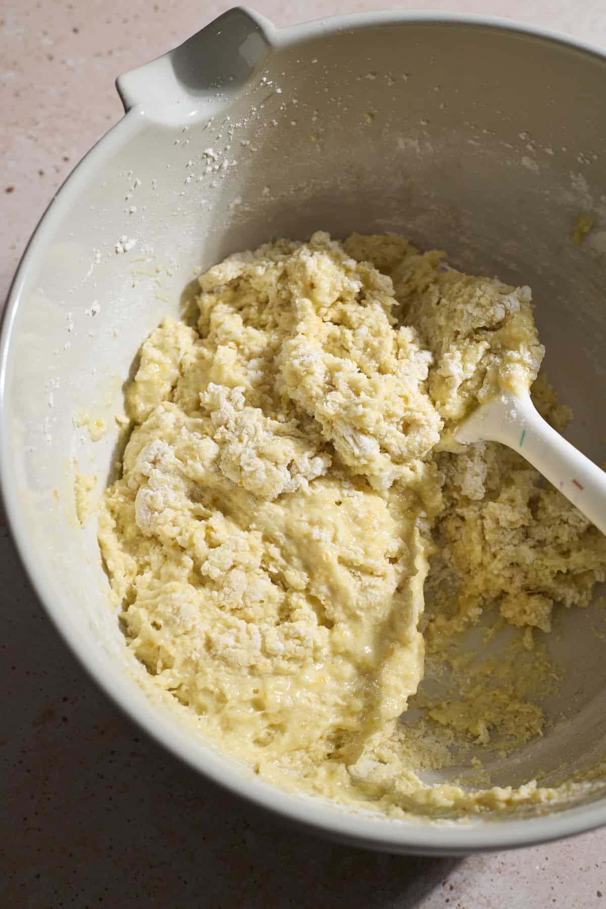 Batter mixed until almost no dry spots remain.