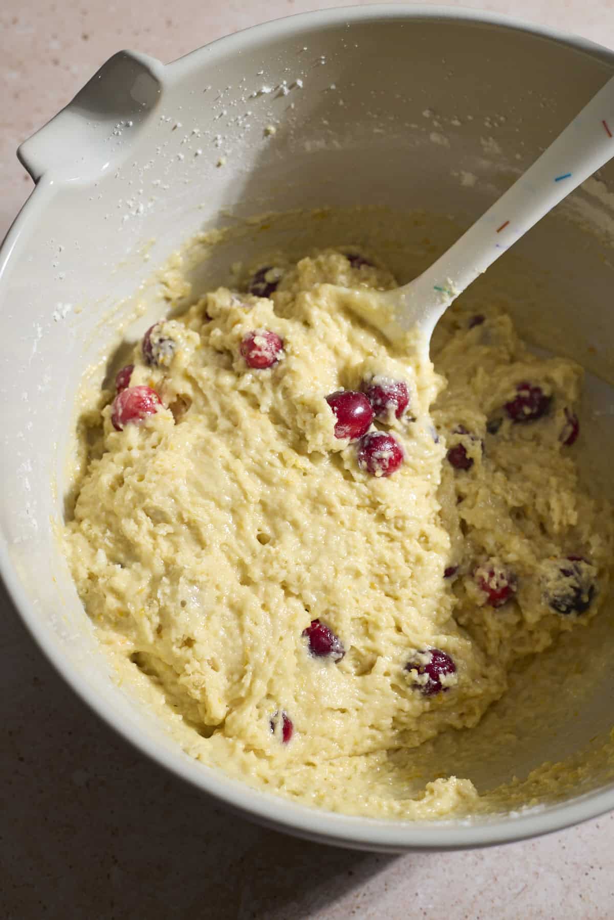 Berries mixed into the batter.