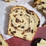 Slice of Sourdough Discard Cinnamon Raisin Bread.