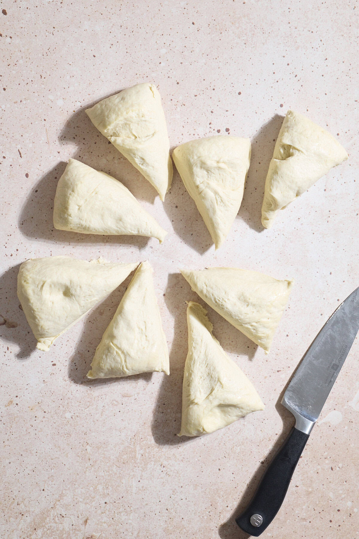 Dough divided into 8 pieces.